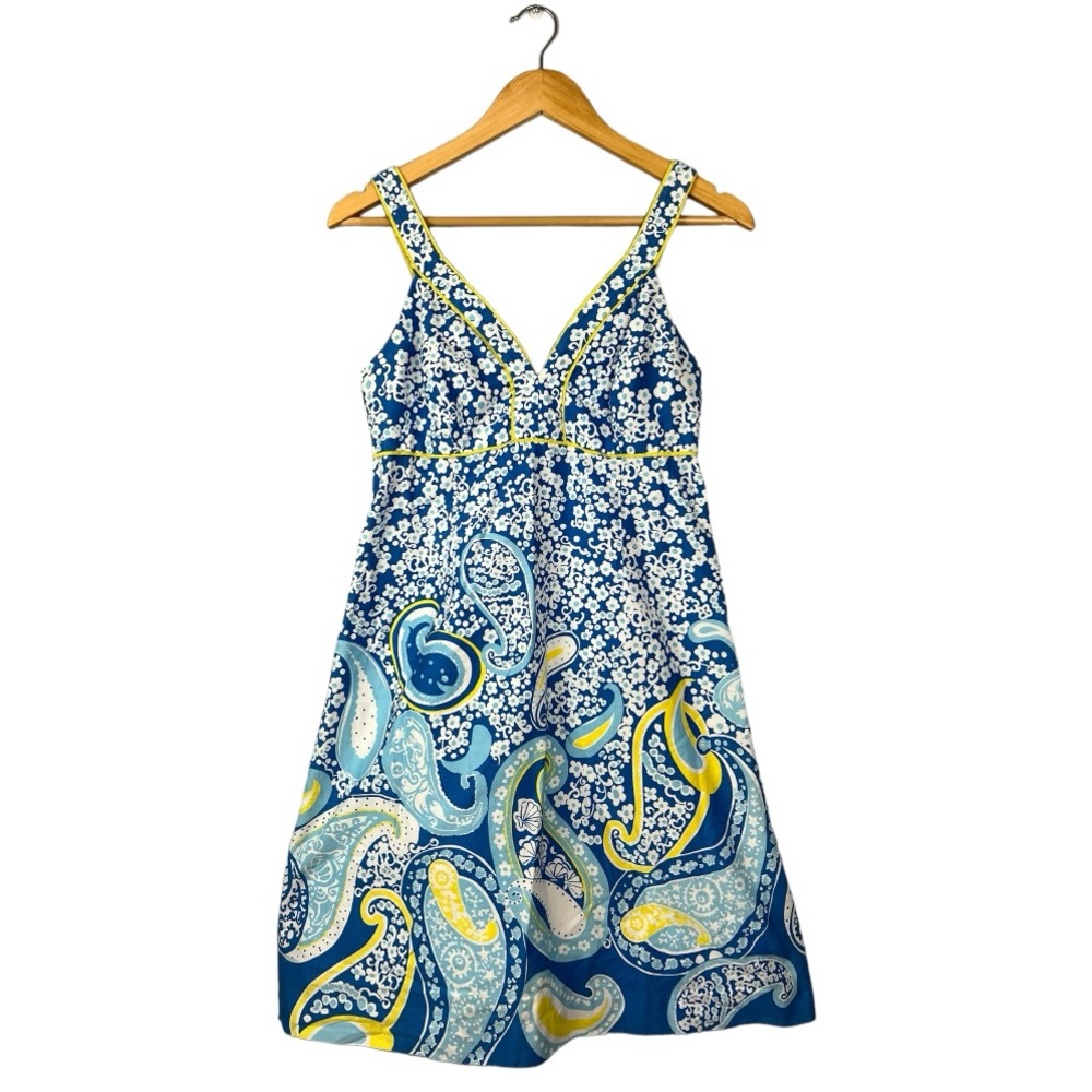 Lily Pulitzer Margherita Knotty Whirlpool Paisley Blue + Yellow Dress | Size 6